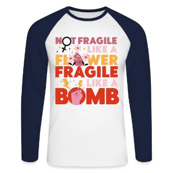Feminist Not Fragile Like A Flower - Unisex Long Sleeve Baseball T-Shirt - white/navy - Front - Nik (191cm)