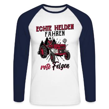 Traktor Trecker Echte Helden Fahren Rote Felgen - Unisex Baseballshirt langarm - Weiß/Navy - Vorne - Nik (191cm)