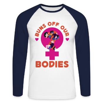 Les féministes bannissent leur corps - T-shirt baseball manches longues Homme - blanc/marine - Devant - Nik (191cm)