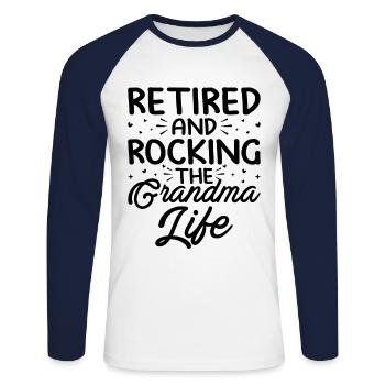 Grand-mère retraitée Pension de retraite Grand-mère Reti - T-shirt baseball manches longues Homme - blanc/marine - Devant - Nik (191cm)