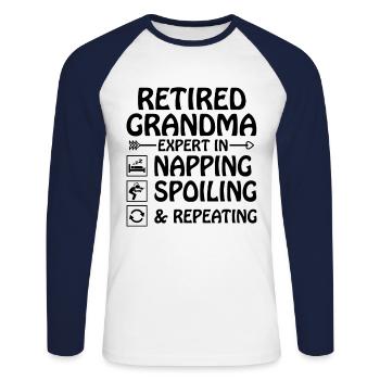 Grand-mère retraitée Pension de retraite Grand-mère Reti - T-shirt baseball manches longues Homme - blanc/marine - Devant - Nik (191cm)
