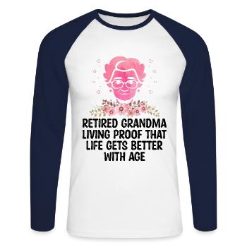 Grand-mère retraitée Pension de retraite Grand-mère Reti - T-shirt baseball manches longues Homme - blanc/marine - Devant - Nik (191cm)