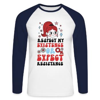 Les féministes respectent mon existence ou - T-shirt baseball manches longues Homme - blanc/marine - Devant - Nik (191cm)