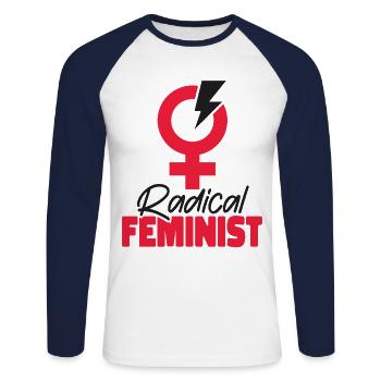 Feminist Radical Feminist - Unisex Long Sleeve Baseball T-Shirt - white/navy - Front - Nik (191cm)