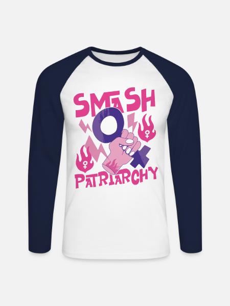 Feminist Smash Patriarchy - Unisex Long Sleeve Baseball T-Shirt - white/navy