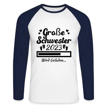Kinder Ich werde Große Schwester 2023 - Unisex Baseballshirt langarm - Weiß/Navy - Vorne - Nik (191cm)