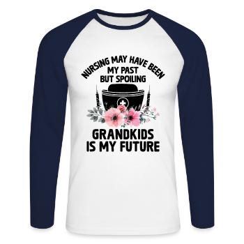 Grand-mère retraitée Pension Infirmière infirmière en soins infirmiers - T-shirt baseball manches longues Homme - blanc/marine - Devant - Nik (191cm)