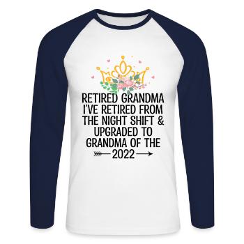 Grand-mère retraitée Pension Infirmière infirmière en soins infirmiers - T-shirt baseball manches longues Homme - blanc/marine - Devant - Nik (191cm)