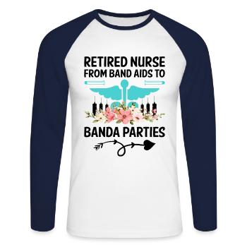Grand-mère retraitée Pension Infirmière infirmière en soins infirmiers - T-shirt baseball manches longues Homme - blanc/marine - Devant - Nik (191cm)
