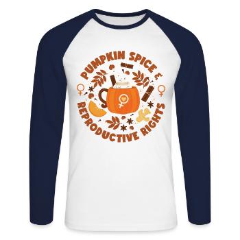 Feminist Fall Autumn Pumpkin Spice - Unisex Baseballshirt langarm - Weiß/Navy - Vorne - Nik (191cm)