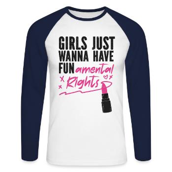 Les filles féministes au rouge à lèvres veulent juste - T-shirt baseball manches longues Homme - blanc/marine - Devant - Nik (191cm)