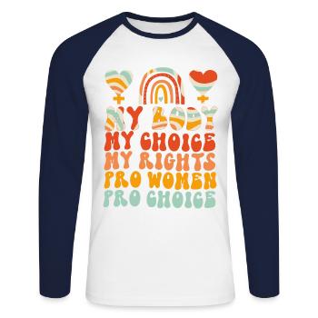 Féministe Mon corps Mon choix Mon - T-shirt baseball manches longues Homme - blanc/marine - Devant - Nik (191cm)