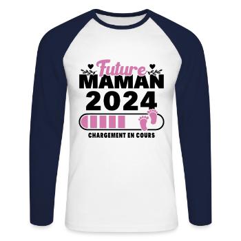 Future maman 2024 chargement en cours - T-shirt baseball manches longues Homme - blanc/marine - Devant - Nik (191cm)