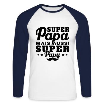 Super papa mais aussi super papy - T-shirt baseball manches longues Homme - blanc/marine - Devant - Nik (191cm)