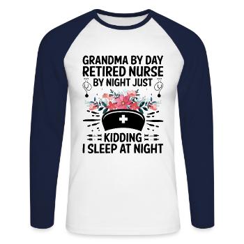 Grand-mère retraitée Pension Infirmière infirmière en soins infirmiers - T-shirt baseball manches longues Homme - blanc/marine - Devant - Nik (191cm)