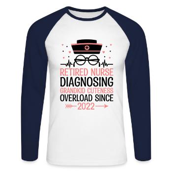 Grand-mère retraitée Pension Infirmière infirmière en soins infirmiers - T-shirt baseball manches longues Homme - blanc/marine - Devant - Nik (191cm)