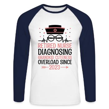 Grand-mère retraitée Pension Infirmière infirmière en soins infirmiers - T-shirt baseball manches longues Homme - blanc/marine - Devant - Nik (191cm)