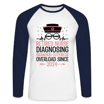 Grand-mère retraitée Pension Infirmière infirmière en soins infirmiers - T-shirt baseball manches longues Homme - blanc/marine - Devant - Nik (191cm)