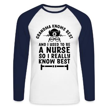 Grand-mère retraitée Pension Infirmière infirmière en soins infirmiers - T-shirt baseball manches longues Homme - blanc/marine - Devant - Nik (191cm)