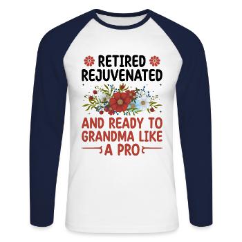 Grand-mère retraitée Pension Infirmière infirmière en soins infirmiers - T-shirt baseball manches longues Homme - blanc/marine - Devant - Nik (191cm)