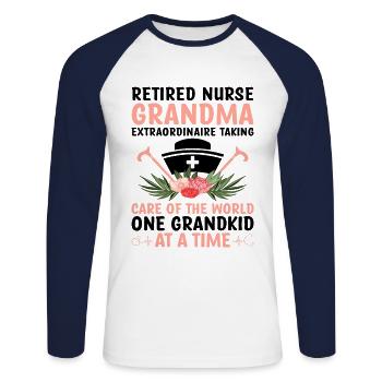 Grand-mère retraitée Pension Infirmière infirmière en soins infirmiers - T-shirt baseball manches longues Homme - blanc/marine - Devant - Nik (191cm)