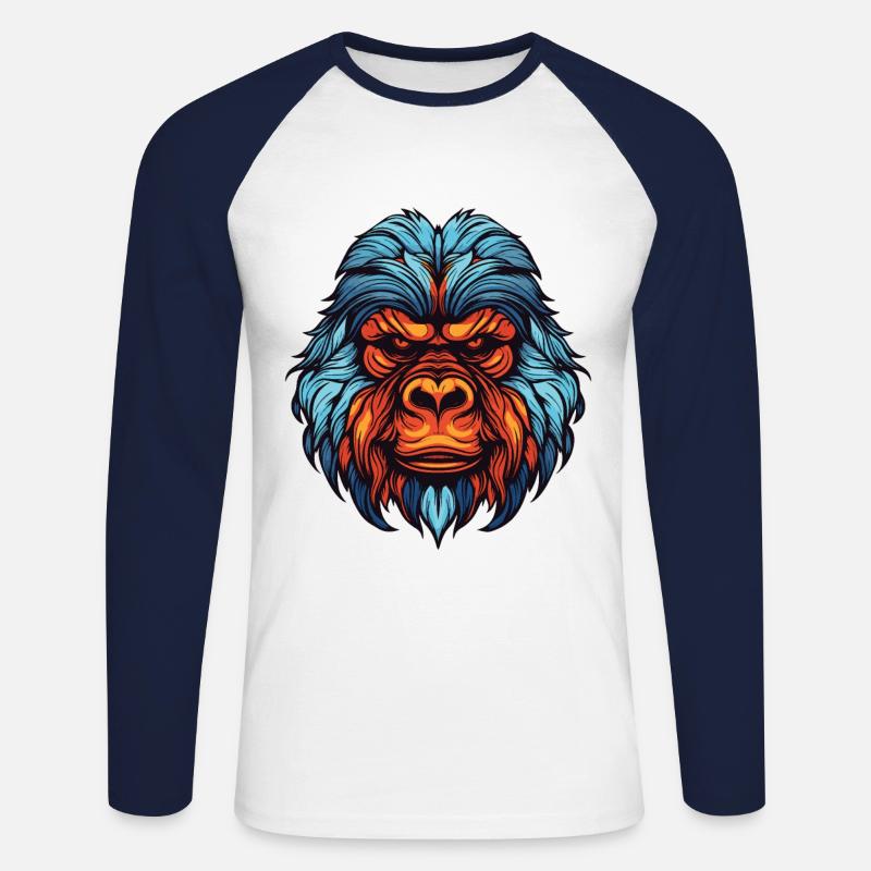 Gorilla Portrait - Unisex Baseballshirt langarm - Weiß/Navy