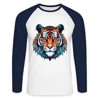 Tiger Portrait - Unisex Baseballshirt langarm - Weiß/Navy - Vorne - Nik (191cm)