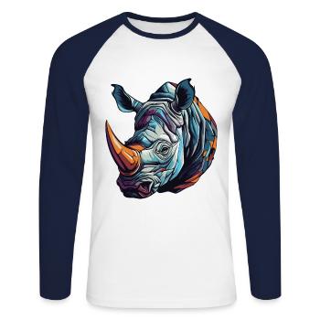Portrait de rhinocéros - T-shirt baseball manches longues Homme - blanc/marine - Devant - Nik (191cm)