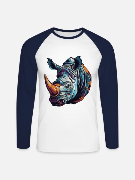 Nashorn Portrait - Unisex Baseballshirt langarm - Weiß/Navy