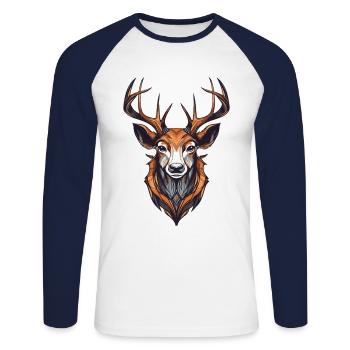 Hirsch Portrait - Unisex Baseballshirt langarm - Weiß/Navy - Vorne - Nik (191cm)