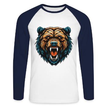 Bär Portrait - Unisex Baseballshirt langarm - Weiß/Navy - Vorne - Nik (191cm)