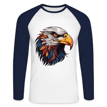 Adler Portrait - Unisex Baseballshirt langarm - Weiß/Navy - Vorne - Nik (191cm)