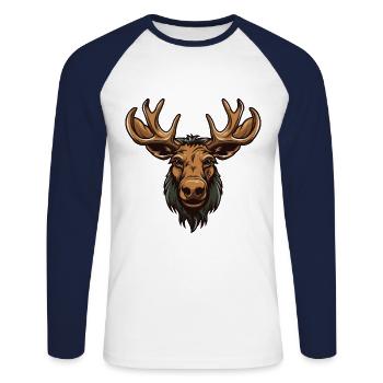 Elch Portrait - Unisex Baseballshirt langarm - Weiß/Navy - Vorne - Nik (191cm)