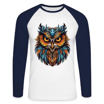 Eule Portrait - Unisex Baseballshirt langarm - Weiß/Navy - Vorne - Nik (191cm)