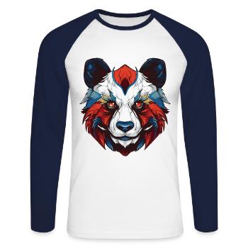 Panda Portrait - Unisex Baseballshirt langarm - Weiß/Navy - Vorne - Nik (191cm)