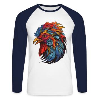 Hahn Portrait - Unisex Baseballshirt langarm - Weiß/Navy - Vorne - Nik (191cm)
