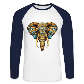 Portrait d’éléphant - T-shirt baseball manches longues Homme - blanc/marine - Devant - Nik (191cm)