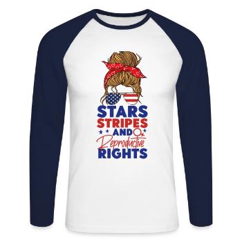 Étoiles féministes du drapeau américain - T-shirt baseball manches longues Homme - blanc/marine - Devant - Nik (191cm)