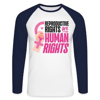 Feminist Reproductive Rights Are - Unisex Long Sleeve Baseball T-Shirt - white/navy - Front - Nik (191cm)