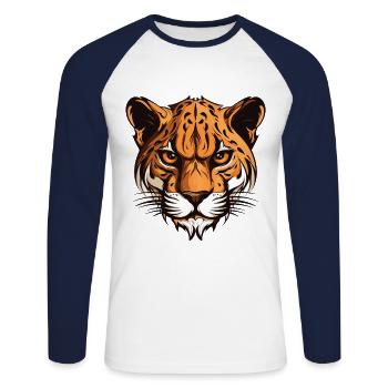 Portrait de guépard - T-shirt baseball manches longues Homme - blanc/marine - Devant - Nik (191cm)