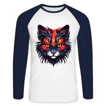Portrait de chat - T-shirt baseball manches longues Homme - blanc/marine - Devant - Nik (191cm)