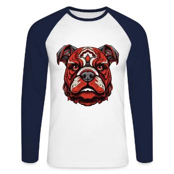 Portrait de chien bouledogue - T-shirt baseball manches longues Homme - blanc/marine - Devant - Nik (191cm)