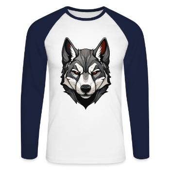 Portrait de chien Husky - T-shirt baseball manches longues Homme - blanc/marine - Devant - Nik (191cm)