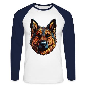 Portrait de chien de berger allemand - T-shirt baseball manches longues Homme - blanc/marine - Devant - Nik (191cm)