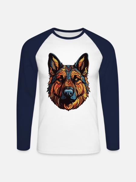 German Shepherd Dog Portrait - Unisex Long Sleeve Baseball T-Shirt - white/navy