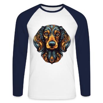 Teckel Portrait de chien teckel - T-shirt baseball manches longues Homme - blanc/marine - Devant - Nik (191cm)