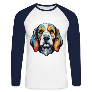Portrait de chien Beagle - T-shirt baseball manches longues Homme - blanc/marine - Devant - Nik (191cm)