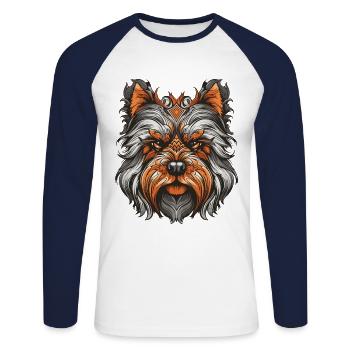 Yorkshire Terrier Hund Portrait - Unisex Baseballshirt langarm - Weiß/Navy - Vorne - Nik (191cm)