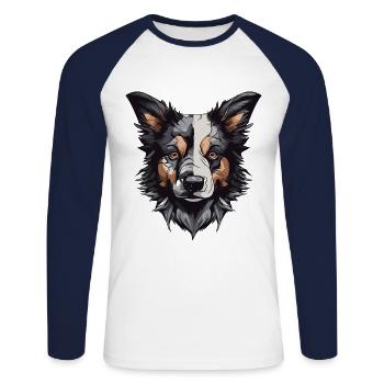 Border Collie Hund Portrait - Unisex Baseballshirt langarm - Weiß/Navy - Vorne - Nik (191cm)