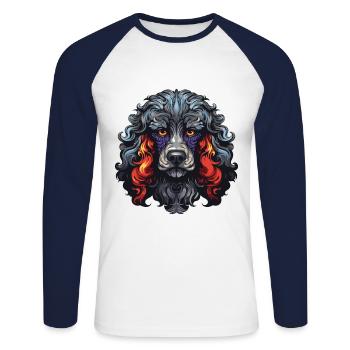 Portrait de chien caniche - T-shirt baseball manches longues Homme - blanc/marine - Devant - Nik (191cm)